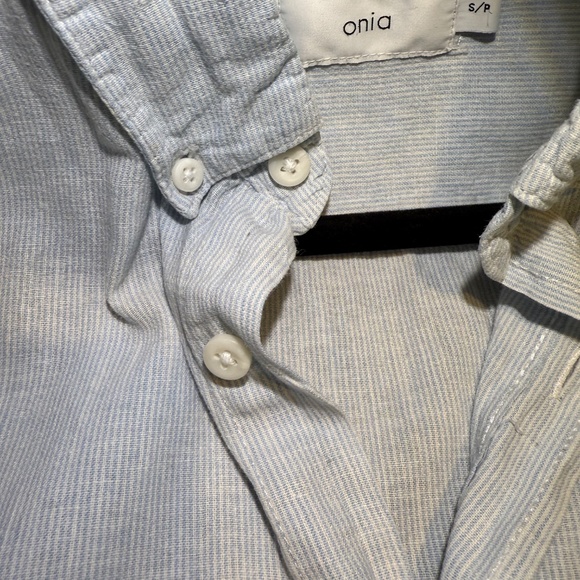 Onia Jack Linen Blend Blue Pinstripe Button Down Short Sleeve Shirt Size Small S - Picture 8 of 8